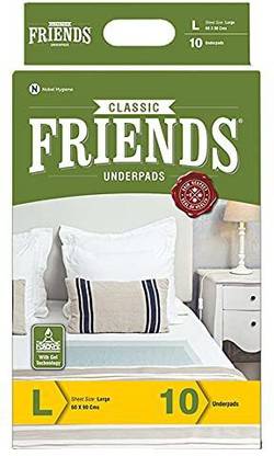 फ्रेंड्स क्लासिक अंडरपैड्स, लार्ज 60 X 90 cm, सुपर अब्ज़ॉर्बेेन्ट पॉलिमर और सॉफ्ट सरफेस। एडल्ट डायपर - L