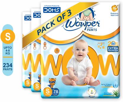 Wowper Fresh Baby Diapers Pants | Wetness Indicator | Upto 12 Hrs Absorbtion |4-8 Kg - S