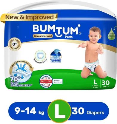 BUMTUM Baby Diaper Pants Double Layer Leakage Protection high Absorb Technology - L