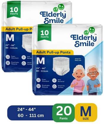 Elderly Smile Super Absorbent Premium Pull Up Pants | Waist Size (24"-44") | Pack of 2 Adult Diapers - M