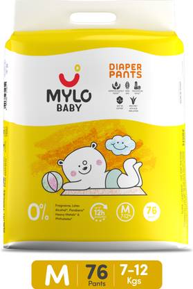 MYLO Baby Diaper Pants|Super Absorbent with Aloe Vera|Leak Proof|Anti Rash|Jumbo Pack - M
