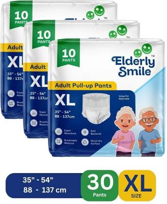 Elderly Smile Super Absorbent Premium Pull Up Pants | Waist Size (35"-54") | Pack of 3 Adult Diapers - XL