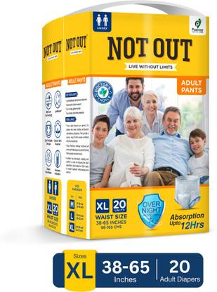 NOT OUT Overnight Protection with 3D Core, Odour Control & Up to 12-Hour Absorption Adult Diapers - XL
