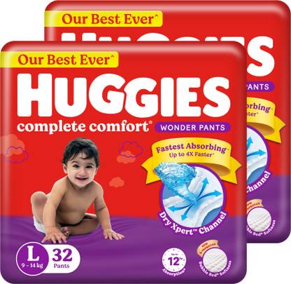 Huggies Complete Comfort Wonder Pants| India's Fastest Absorbing Diaper |L 32 X 2 |64 - L