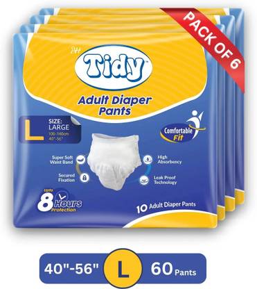 PH TIDY Pants Style Super Absorbent and Leak Proof | Unisex | Waist Size (40"-56") Adult Diapers - L