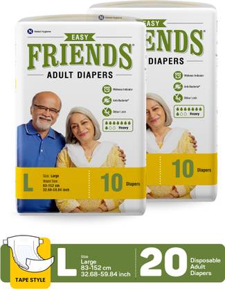 FRIENDS Easy Adult Diaper Tape Style with odour lock and Anti-Bacterial Absorbent Core Adult Diapers - L