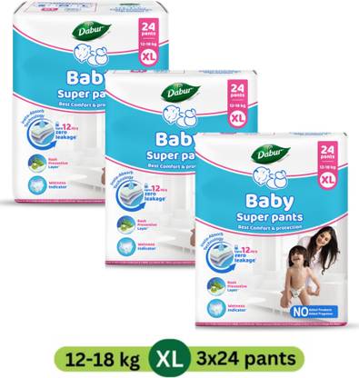 Dabur Baby Super Pants | Infused with Shea Butter & Vitamin E | Insta-Absorb Technology - XL