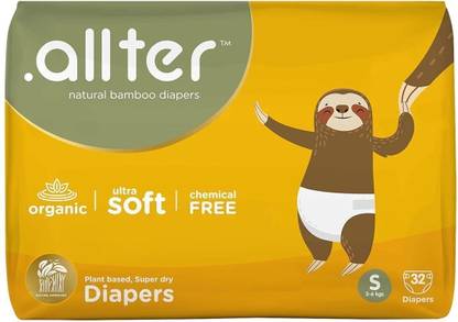 Allter Organic Bamboo Diapers, Small Size,S 32 Count,White- Super Dry, Quick Absorb and eco Friendly - S
