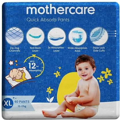 Mothercare Quick Absorb Anti-Rash Diaper Pants for Babies, XL, 40 Count,(Pack of 1) - XL
