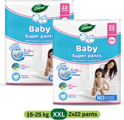 Dabur Baby Super Pants | Infused with Shea Butter & Vitamin E | Insta-Absorb Technology - XXL