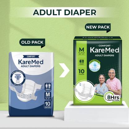 Kare Med Comfort Adult Diapers, Medium, Waist Size 76-114 Cm (30"-45") Pack of 12 Adult Diapers - M
