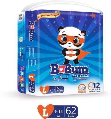 Babum Super Pants Premium Diaper | Wetness Indicator | Large | 62 Diapers - L