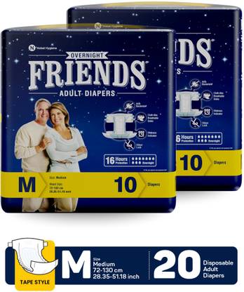 FRIENDS Overnight Adult Diaper Tape with odourlock and Anti-Bacterial Absorbent Core Adult Diapers - M