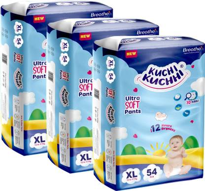 KUCHI KUCHHI Premium super soft baby diaper with a 3D bubble top (Pack of 3) - XL