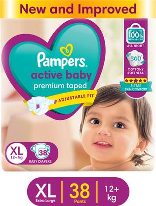 Pampers Active Baby Taped Diapers with Adjustable Fit - XL