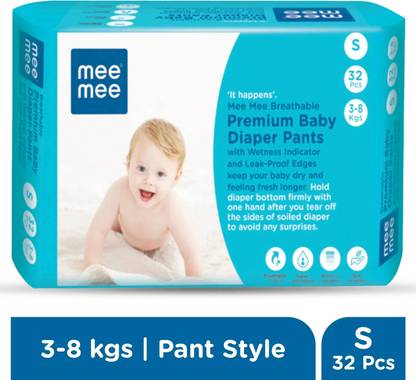MeeMee Baby Diaper Pants, Wetness Indicator, Leakage Protection, High Absorb Technology - S
