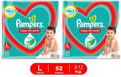 Pampers Large size baby diapers 26+26=52 peace, Lotion with Aloe Vera pack of (26+26=52) - L