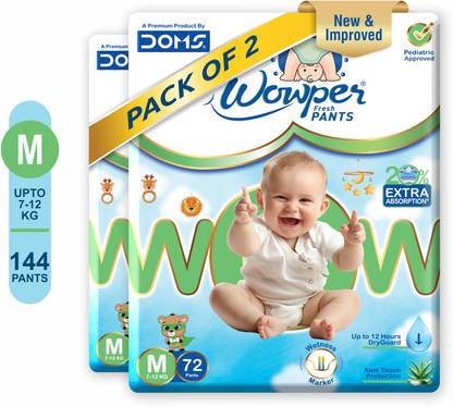 Wowper Fresh Baby Diapers Pants by Doms|Wetness Indicator| Upto 12Hrs Absorb | 7-12 Kg - M