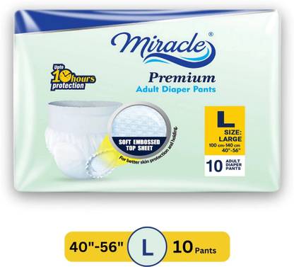 miracle Pants Style | Upto 10 hours Protection | Unisex | Waist Size (40"-56") Adult Diapers - L