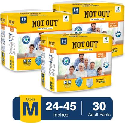 NOT OUT Adult Diaper Pants, Medium,Waist 61-115cm,Unisex, pack of 3 (30 count) Adult Diapers - M