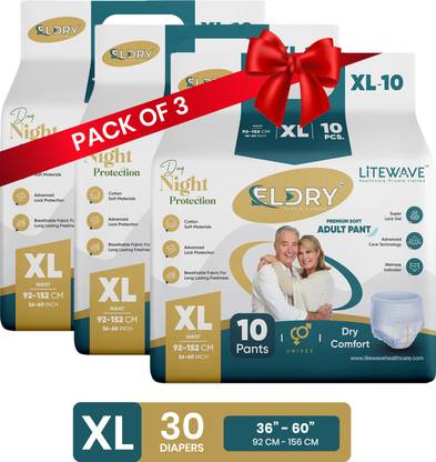 Eldry Unisex | Premium Soft Adult Pant Style Diapers | Extra Large(XL) | (Pack of 3) Adult Diapers - XL