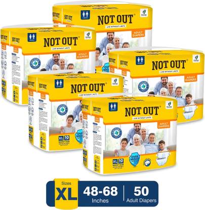NOT OUT Adult Tape Diapers | Overnight Protection & Upto 12-Hour Absorption | Pack of 5 Adult Diapers - XL