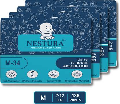 NESTURA Baby Diapers Pants Medium M size Pack of 4 (7-12 kg) - M