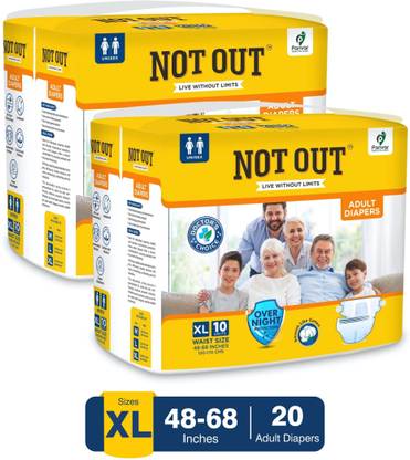 NOT OUT Overnight Protection with 3D Core, Odour Control & Up to 12-Hour Absorption Adult Diapers - XL