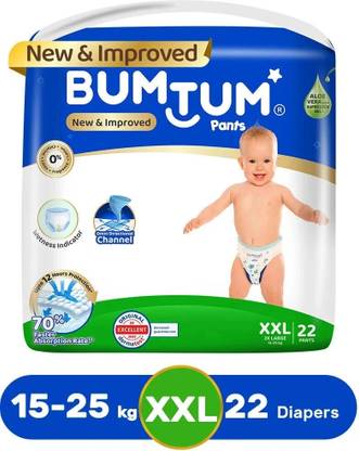 BUMTUM Baby Diaper Pants with Double Leakage Protection(22 Count, XX-Large Pack of 1) - XXL