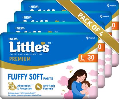 Little's Comfy Baby Pants Diapers with Wetness Indicator and 12 hours Absorption | Monthly Pack | Large - L