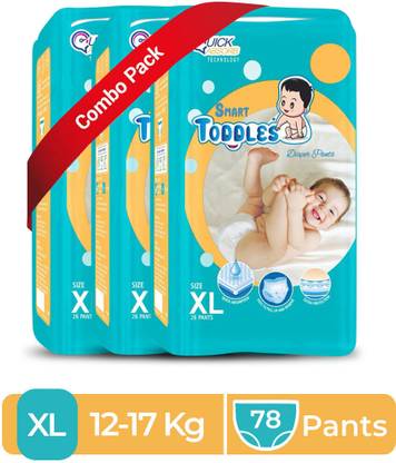 TODDLES Comfy Baby Diaper Pants 12-17 kg Combo of 3 with Quick Absorption Technology - XL
