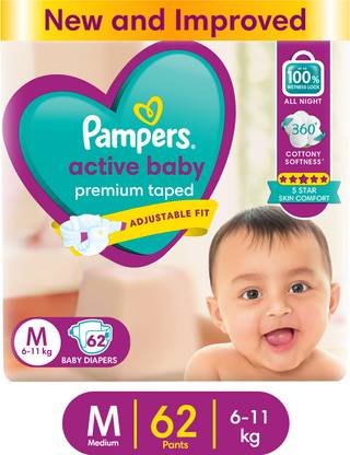 Pampers Active Baby Taped Diapers with Adjustable Fit - M