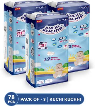 KUCHI KUCHHI Premium super soft baby diaper with a 3D bubble top (Pack of 3) - XL