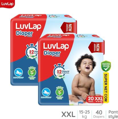 LuvLap Diaper Pants Style Bogo Diaper, XXL, for babies upto 15-25Kg, Aloe Vera - XXL