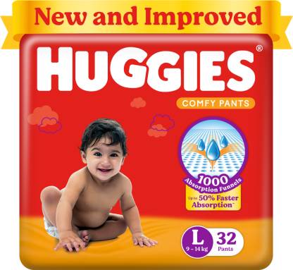 Huggies Comfy Baby Diaper Pants, Upto 50% Faster Absorption - L - Buy ...