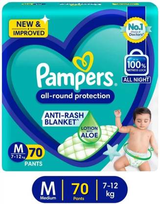 Pampers Medium size baby diapers 70 diaper, Lotion with Aloe Vera M 70 peace - M