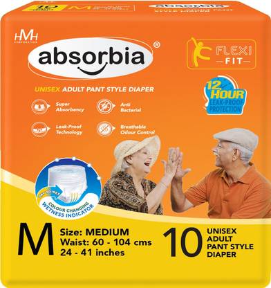 ABSORBIA Medium Size Adult Diaper Pant Style Waist Size 60-104 CM ( 24 - 41 incs ) Adult Diapers - M