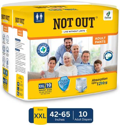 NOT OUT Overnight Protection with 3D Core, Odour Control & Up to 12-Hour Absorption Adult Diapers - XXL