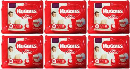 Huggies BABY DRY PANTS,SIZE XL, 17 PCS PACK, COMBO OF 6 - XL