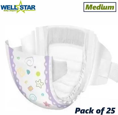 Wellstar Super Soft Baby Diaper (Open Tape) with High Absorb Technology Medium - M