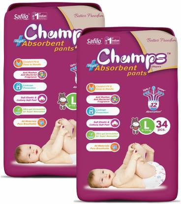 Champs High Absorbent Baby Diaper Pants|Pack of 2 - L
