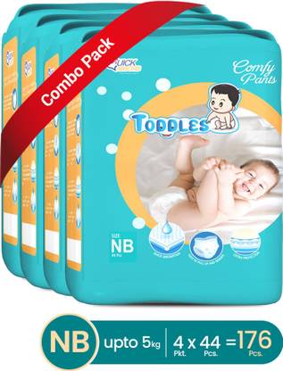 TODDLES Baby Diaper Pants Upto 5 kg Combo of 4 with Quick Absorption Technology - New Born