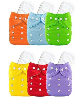 GREST Reusable Washable Cloth Diaper & White Insert Pads for Babies 6 PC- Multicolor - S