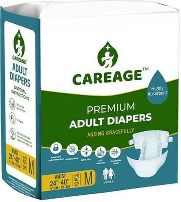 CAREAGE Premium Adult Diaper | Unisex | Waist Size (24-40 Inches) Adult Diapers - M