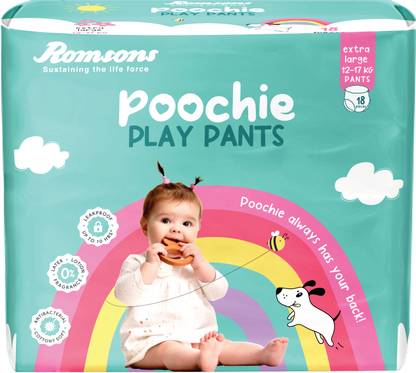 Romsons Poochie Play Baby Diaper Pants| 12-17 Kg | Wetness Indicator | Cottony Soft - XL