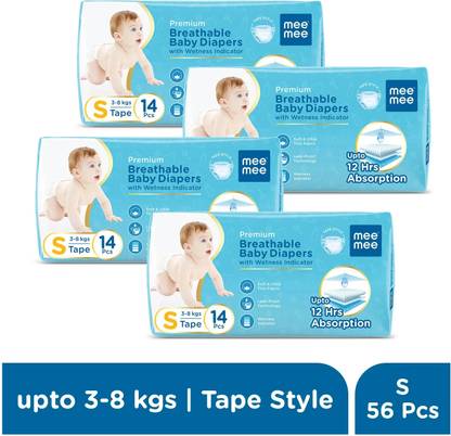MeeMee Baby Diaper Tape, Wetness Indicator, Leakage Protection, High Absorb Technology - S