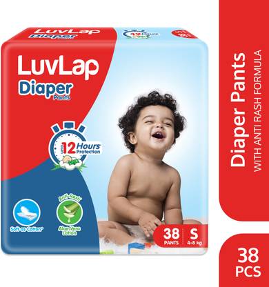 LuvLap Diaper Pants Small (SM) 4 to 8Kg, 38 Count, Baby Diaper Pants, with Aloe Vera Lotion for rash protection, with upto 12 Hour protection - S