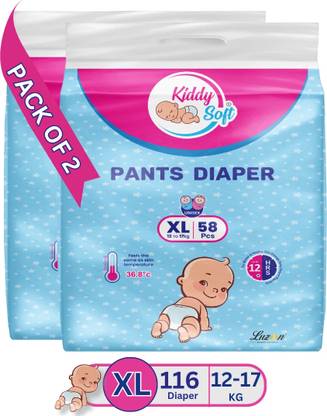 KiddySoft Baby Diaper Pants | Super Absorbent- Crisscross Top Layer | 12-17 KG | Pack of 2 - XL