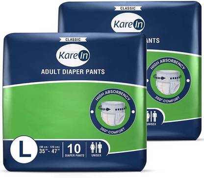 KareIn Classic Pants, Large - Waist Size 101-151 Cm (35"-47") Unisex Adult Diapers - L