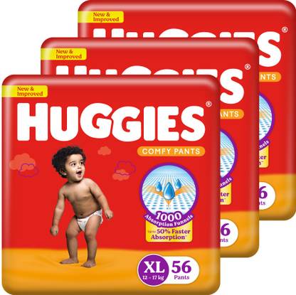 Huggies Comfy Baby Diaper Pants, Upto 50% Faster Absorption (56 X 3) - XL